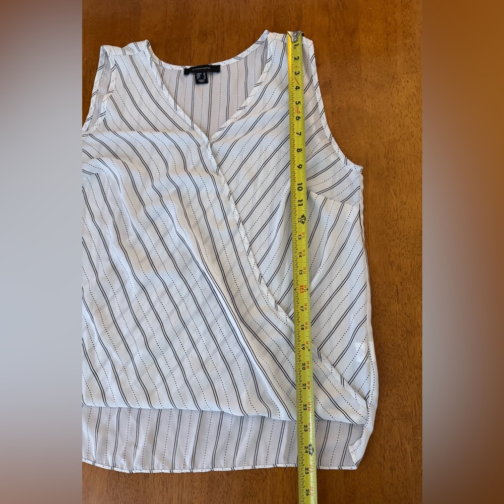 Atmosphere Women’s White and Black Sleeveless V Neck Striped Wrap Blouse Size 12 - Picture 7 of 8